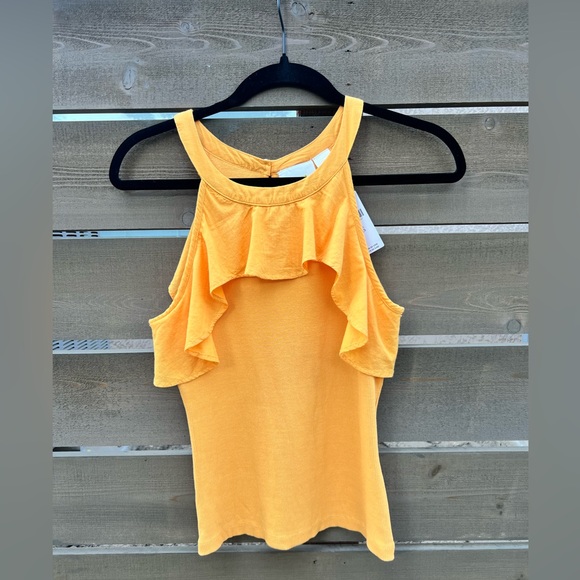 Anthropologie Maeve Ruffled Rib Halter Tank in Mango size Extra Small - NWT - Picture 5 of 16
